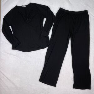 Ekouaer Long Sleeve Sleepwear Top & Pants Pajama Set For Women Size Medium Black